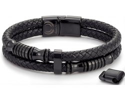 Leren armband heren - Armband heren zwart 19,5cm tot 21,5cm - - Dames - magnetische sluiting - gevlochten armbanden - dikke armband - Cadeau voor mannen - Mauro Vinci® Cala 19cm - 21cm zwarte armband magnetisch - met geschenkverpakking