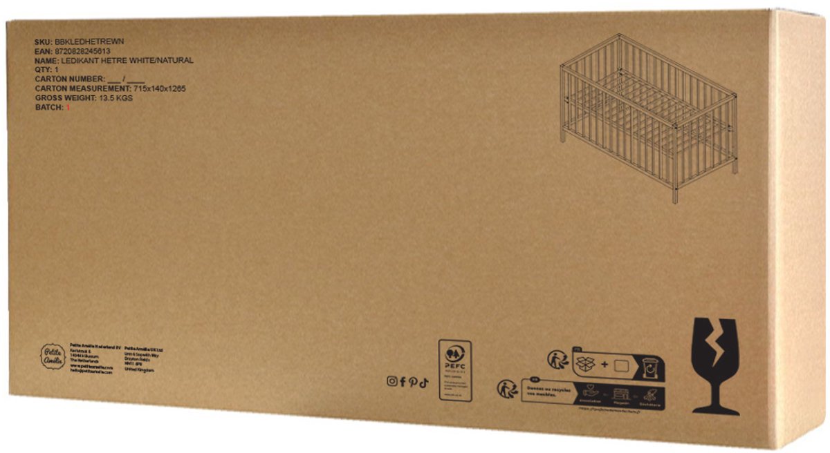 Petite Amélie ® Ledikant - 60 x 120 cm - Lattenbodem instelbaar in 3 hoogtes - Geschikt tot ongeveer 2 jaar - Stevig Bed dankzij Massief Hout & Sterk Plaatmateriaal - Wit & Naturel – foto 4