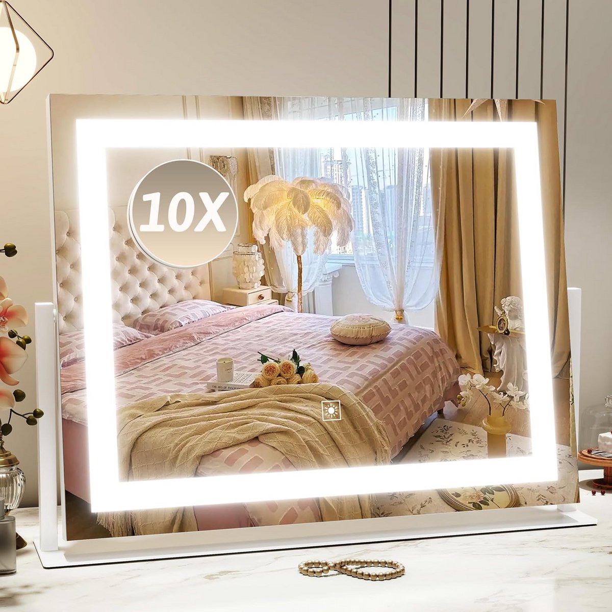 Groot LED Make-up Spiegel met Verlichting en 10x Vergroting