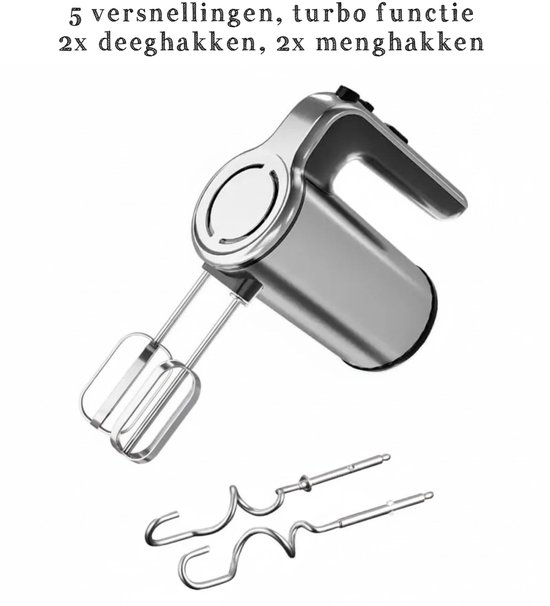 Voltz Handmixer - 5-Speed met Turbo - Deeghaken & Klitters - RVS van Voltz — afbeelding 3