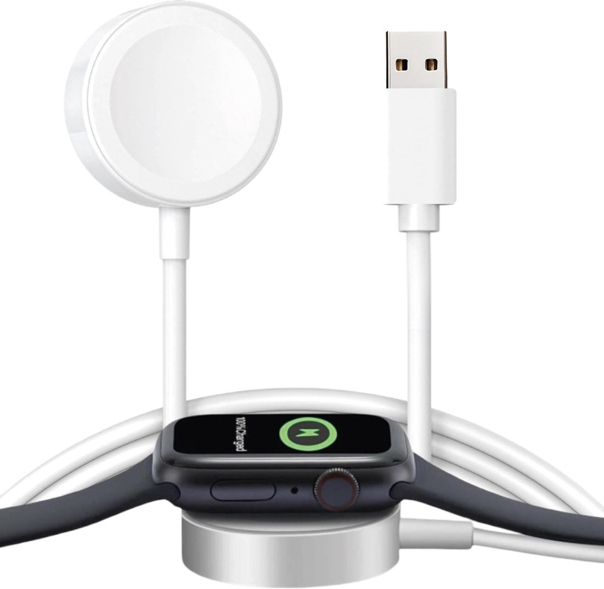 Magnetische Oplader - Geschikt voor Apple Watch Series 1 t/m 10 & SE & Ultra - USB – Snellader – 1 Meter – Wit