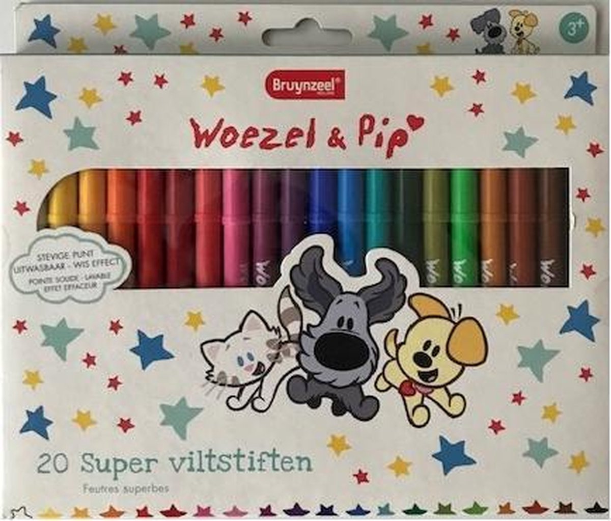 frequentie afstand Ook Woezel & Pip Super Viltstiften - 20 stuks incl witte wis-stift | bol.com