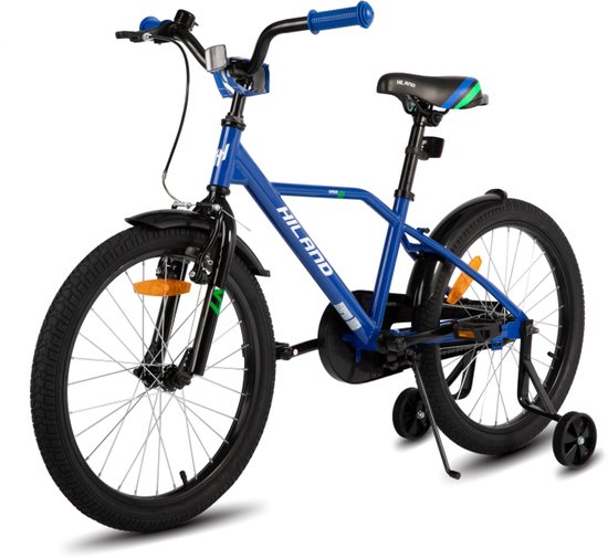 Hiland Stoere Jongensfiets - 20 Inch - Met Zijwieltjes & Standaard - Handrem & Terugtraprem - Blauw - Geschikt voor buitenactiviteiten in de lente van Hiland — afbeelding 2