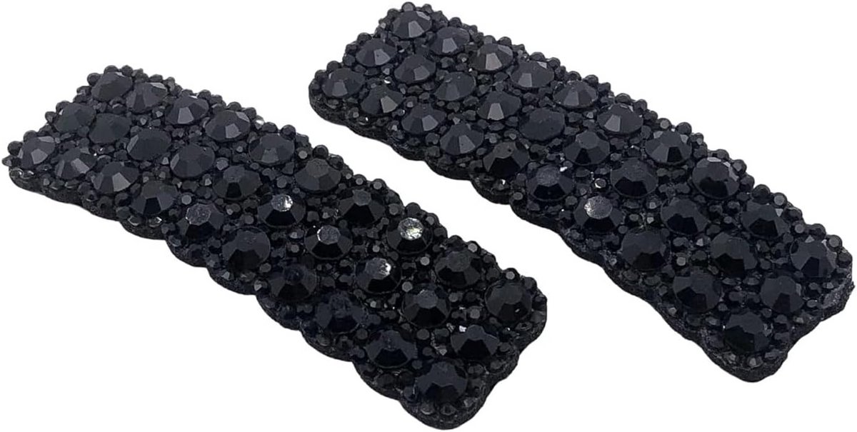Set van 2 Zwarte Rechthoekige Haarclips met Strass Steentjes voor Dames en Meisjes