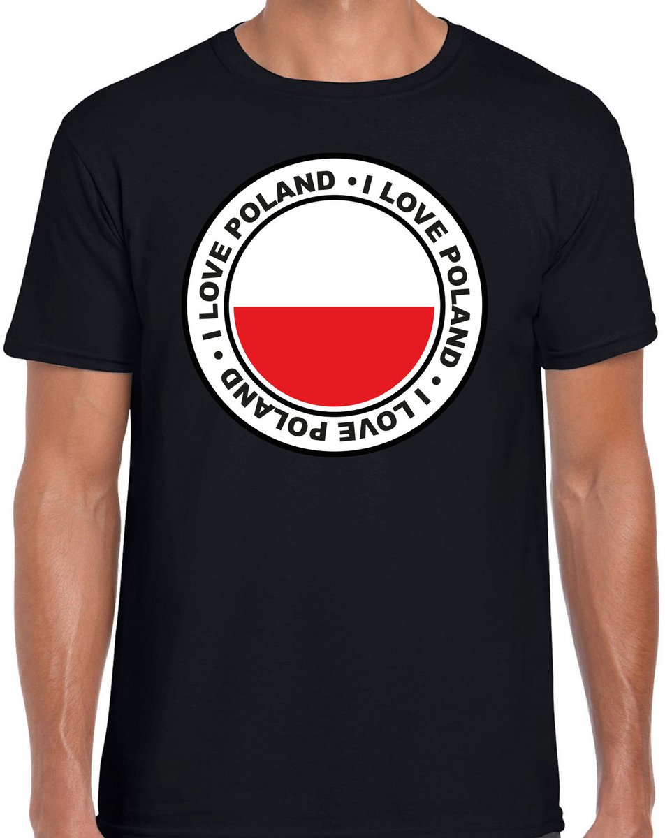 Bellatio Decorations Verkleed T-shirt voor heren - I love Polen - zwart - voetbal supporter - themafeest S