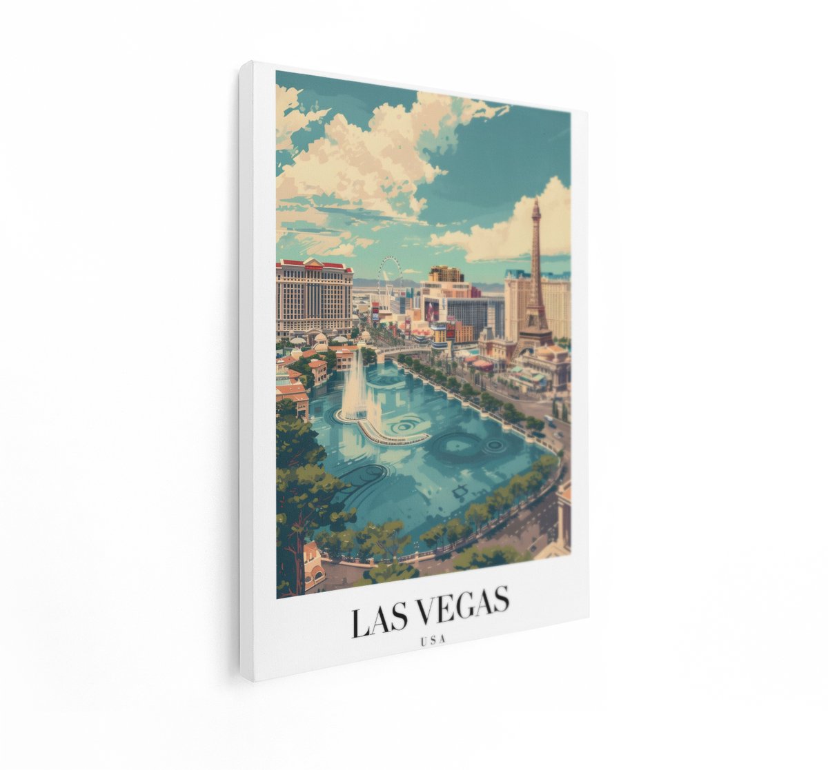 Artaza Canvas Schilderij Las Vegas Skyline - 30x40 cm - Wanddecoratie Bellagio Fontein - M