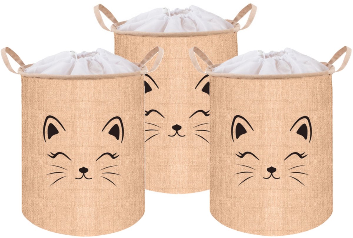 Kruzzel Speelgoedmand - 3x - beige - 35L - 32 x 43 cm - opbergmand - speelgoedkist - organizer
