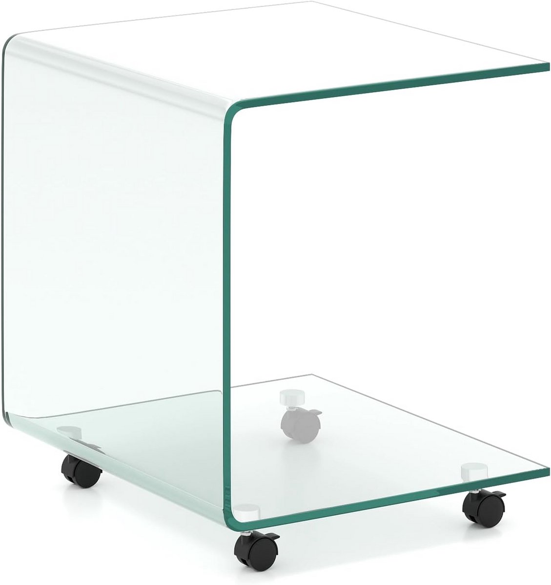 Transparante C-vorm Bijzettafel met Wieltjes van Gehard Glas