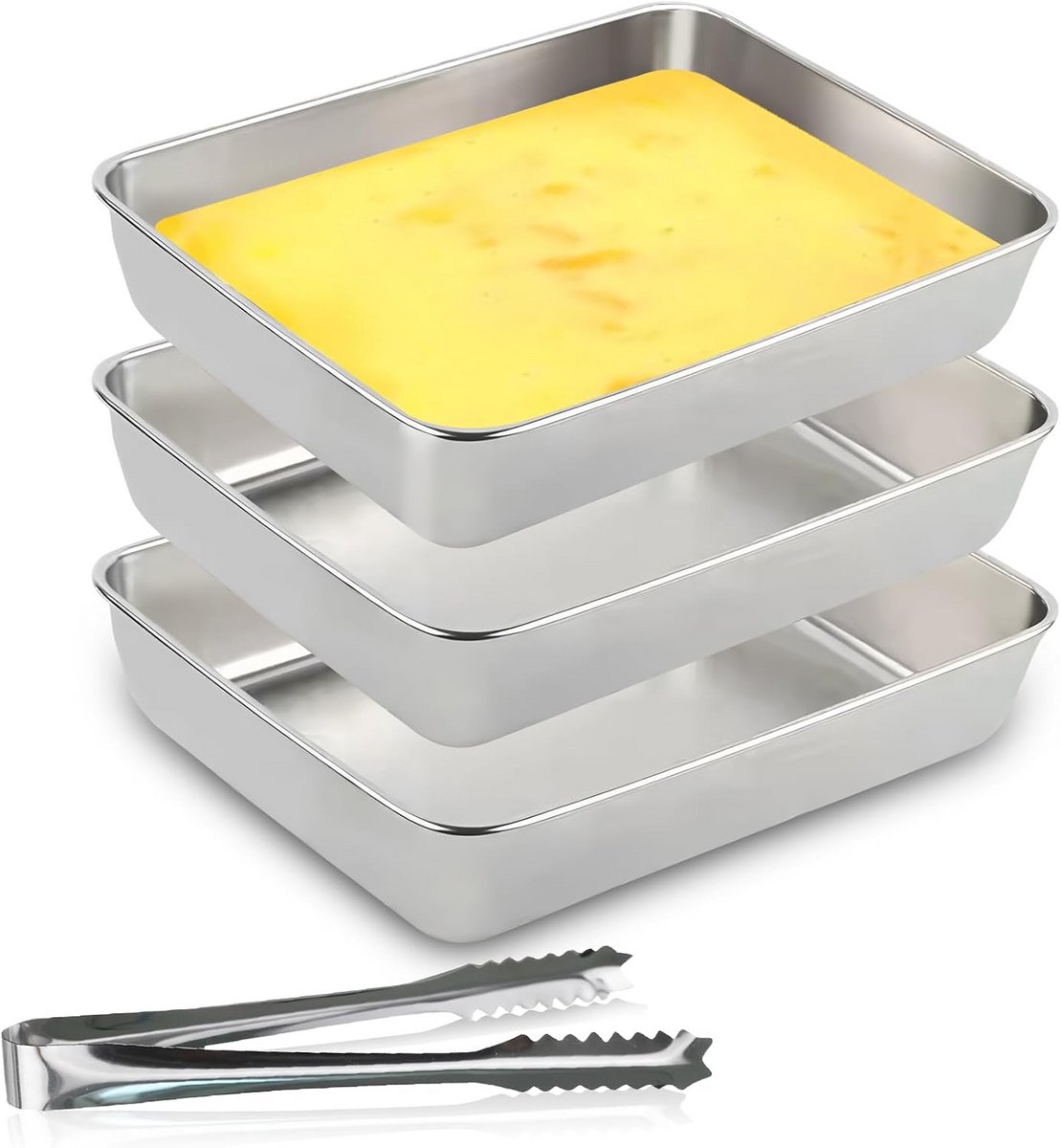 Set van 3 Rechthoekige RVS Trays - Bakvormen & Serveerschalen - 25x20x5 cm
