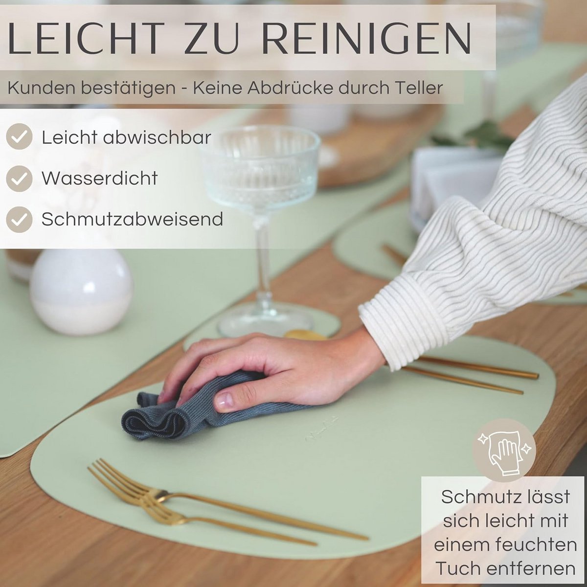 Set van 6 Ovale Tafelmatten - Premium Kunstleer - Afwasbaar en Waterdicht - Mintgroen