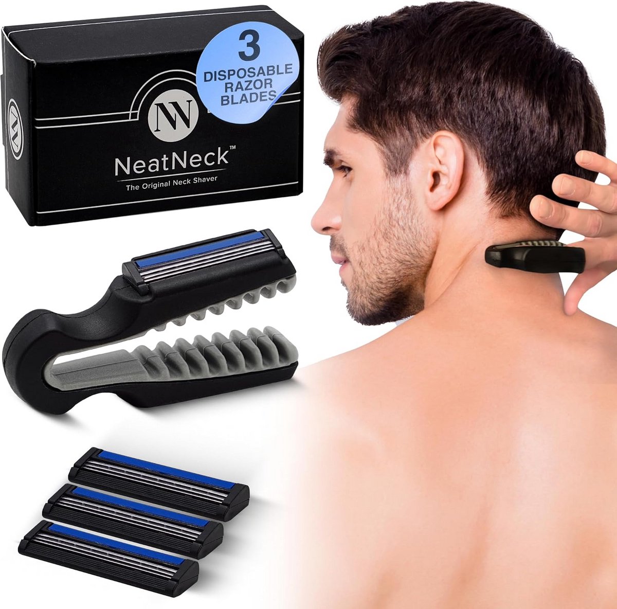 Nekscheerapparaat voor Mannen - Nauwkeurige Halslijn Trimmer met 3 Wegwerpmesjes | Comfortabel en Veilig Scheren