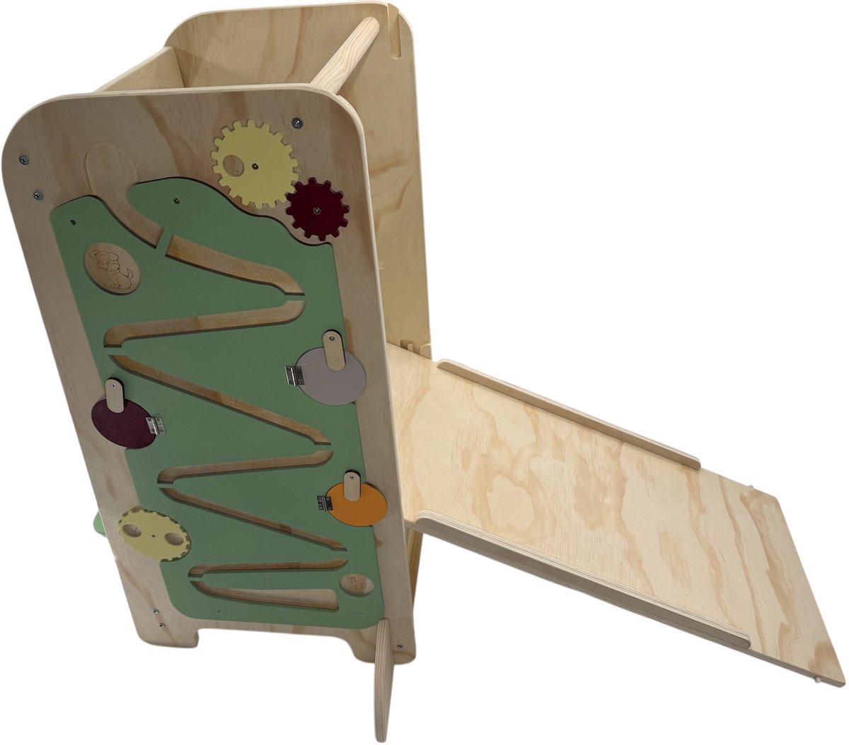 Liefjes & Co Montessori Leertoren met Glijbaan & Krijtbord – In Hoogte Verstelbaar – Houten Keukentoren & Speeltoren – Kindertrap & Tekenbord – FSC® Hout — afbeelding 3