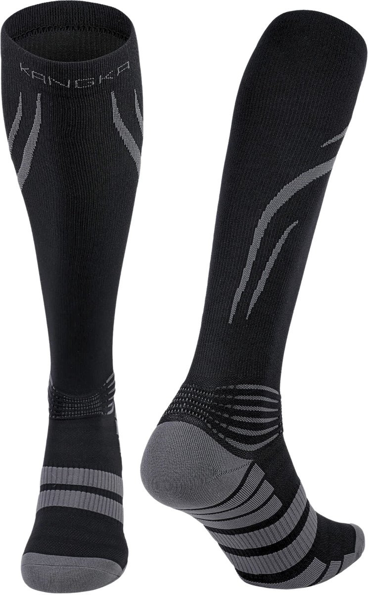 KANGKA® Max2108 Compressiekousen maat L/XL (40-43) met 20-30 mmHg - Compressie Sokken voor Hardlopen - Steunkousen - Sportsokken - Hardloopsokken - Steunkousen - Zwart