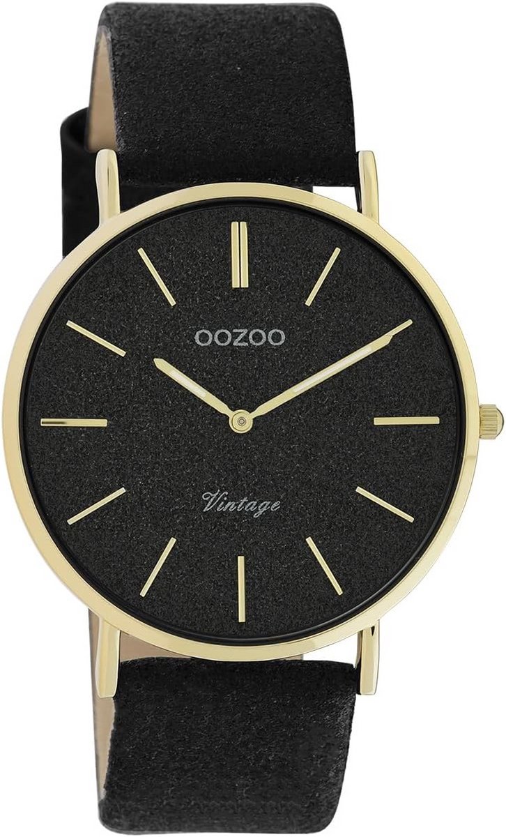 Goudkleurig Herenhorloge met Zwarte Leren Band