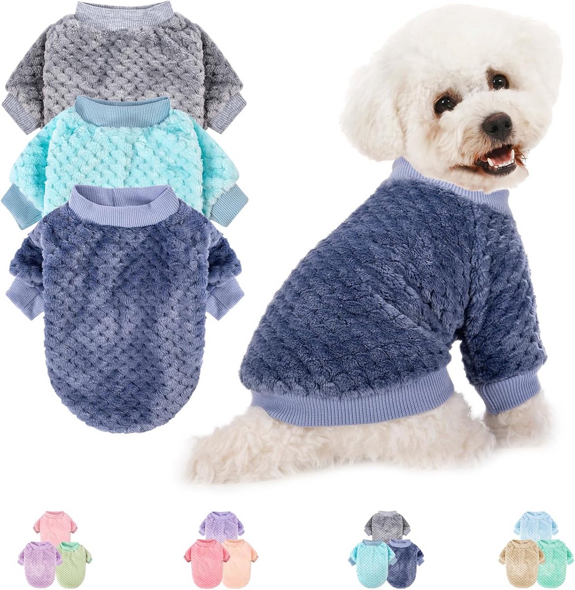 3-Pack Warme Hondentruien voor Kleine en Middelgrote Honden en Katten, Zachte Flanellen Huisdierkleding