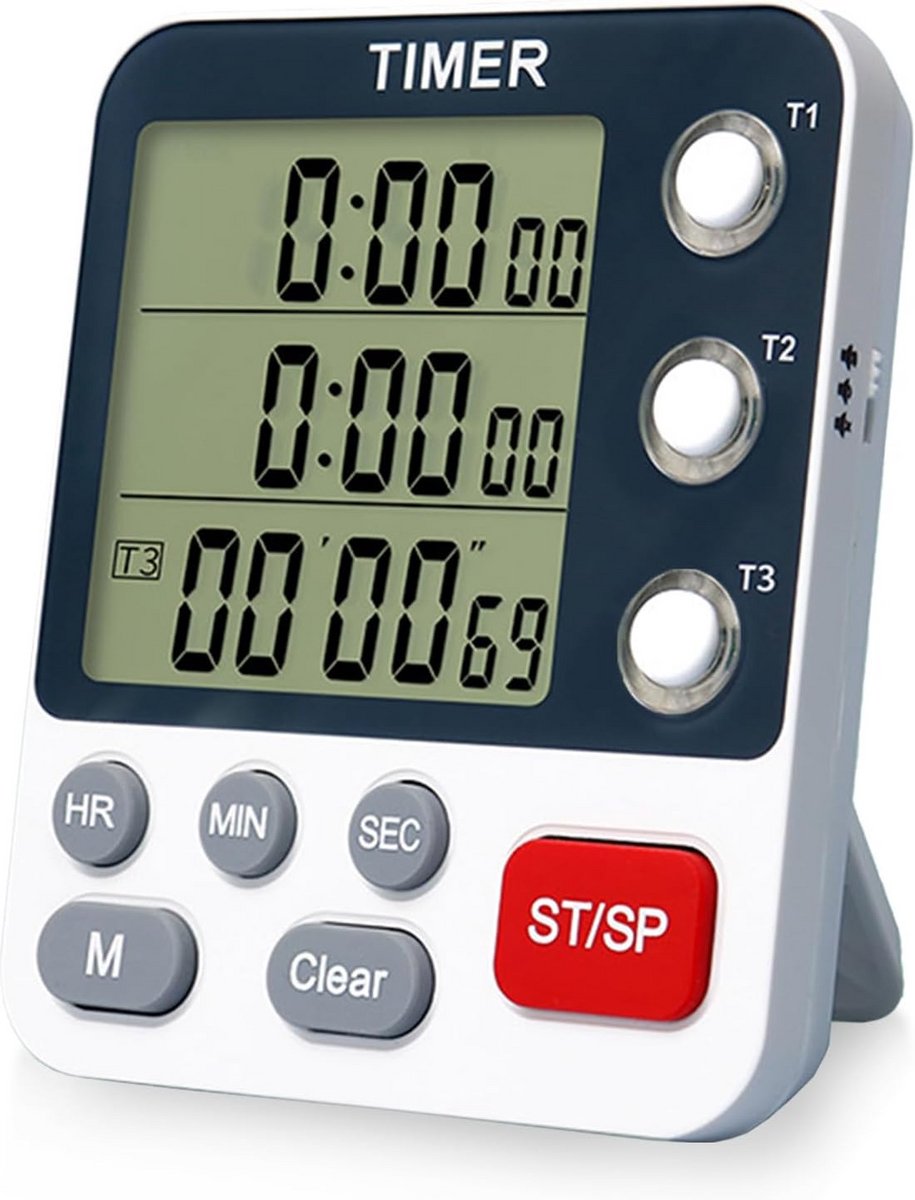 Digitale Keukentimer met 3 Kanalen, Aftellen en Stopwatch Functies