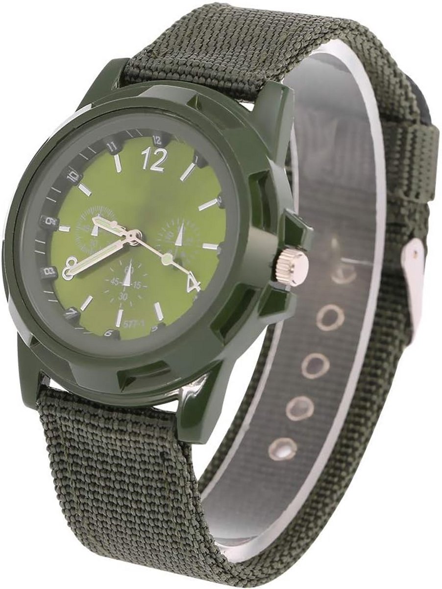 Analoge Polshorloge Rond met Nylon Band - Militaire Stijl