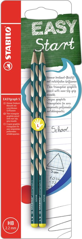 Deux crayons verts STABILO EASYgraph S dans leur emballage avec 'EASY Start' dessus.