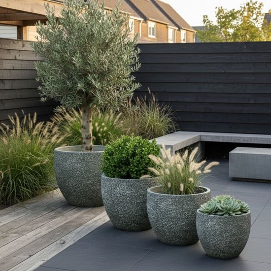 Luna - pot de fleur / jardinière / bac à fleurs rond - vert mousse - cache-pots tendance - 37x30cm - avec trou de drainage - extérieur / intérieur