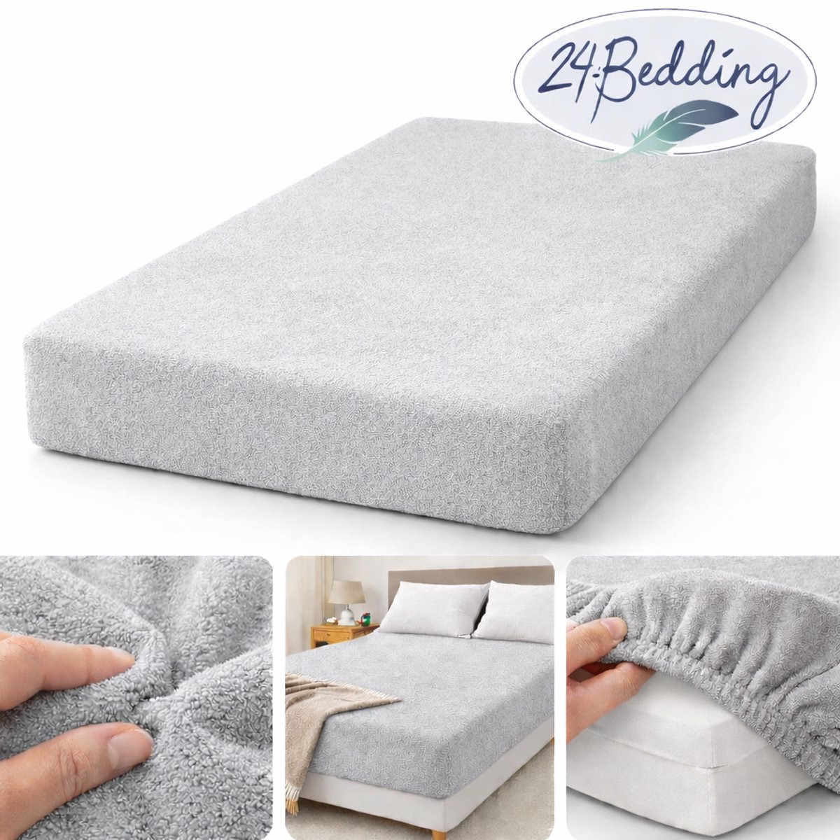 24-Bedding - Badstof Hoeslaken - Extra Zwaar - 180 gr/m2 - 140x200 cm zilver Grijs - 30 cm