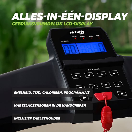 Close-up van het LCD-display en de knoppen op de loopband VirtuFit TR-50i.