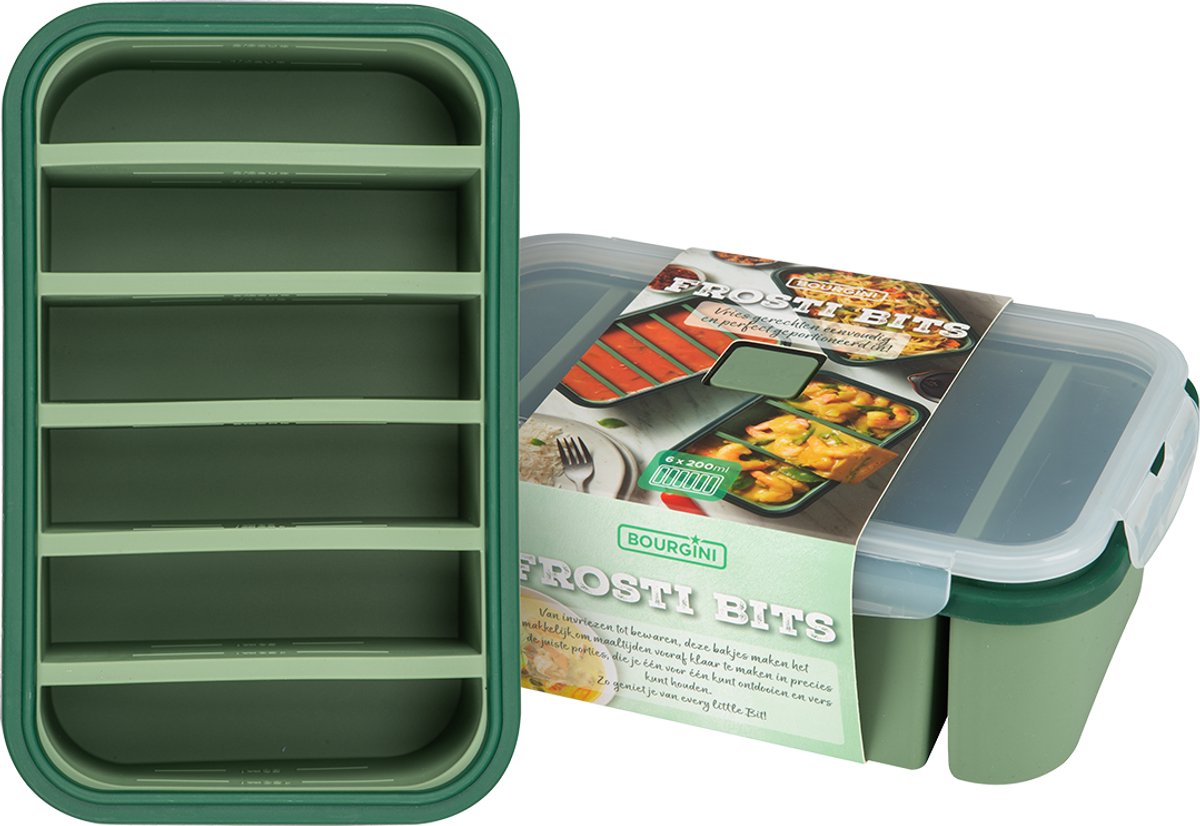 Bourgini Frosti Bits – Diepvriesbakjes set – 2 Siliconen Meal Prep Bakjes – 6 Vakken per Bakje (6 x 200ml) – Voordeelset – Lekvrij – BPA-vrij
