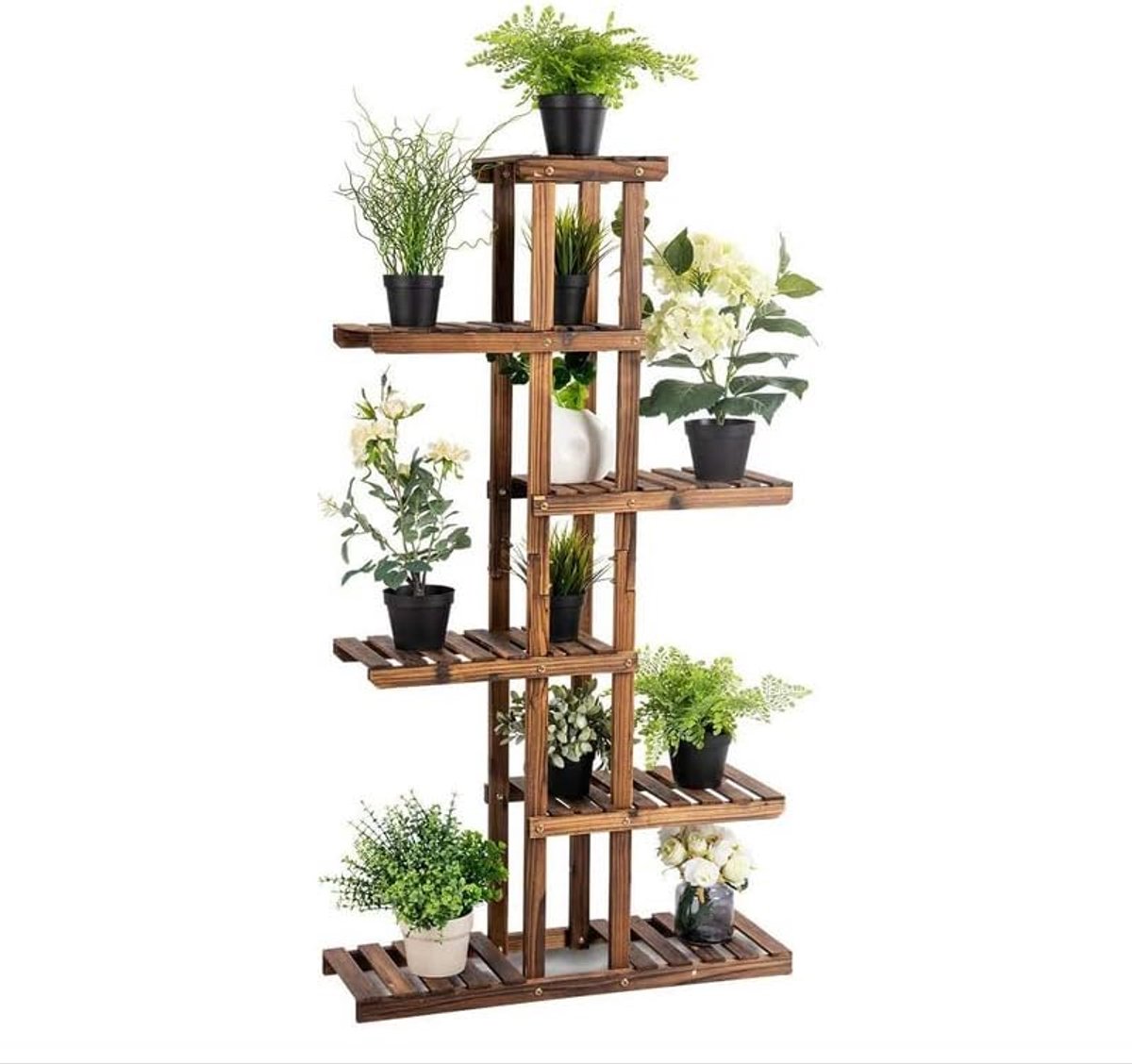 KOMFOTTEU Bloementrap, 6 verdiepingen, houten plantenstandaard, weerbestendige plantenladder, meerlaags bloemenrek voor balkon, tuin, terras, 75 x 25 x 140 cm