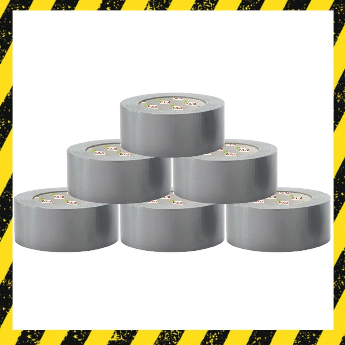 6x Kajal Ducttape Grijs 50mm x 50m - Extra Sterk Gewebeband - Waterbestendig & Universeel Textieltape - Reparatietape voor Binnen en Buiten - Zelfklevend & Scheurvast - Totaal 300 Meter - Zilver/Grijs Met Kajal Sticker