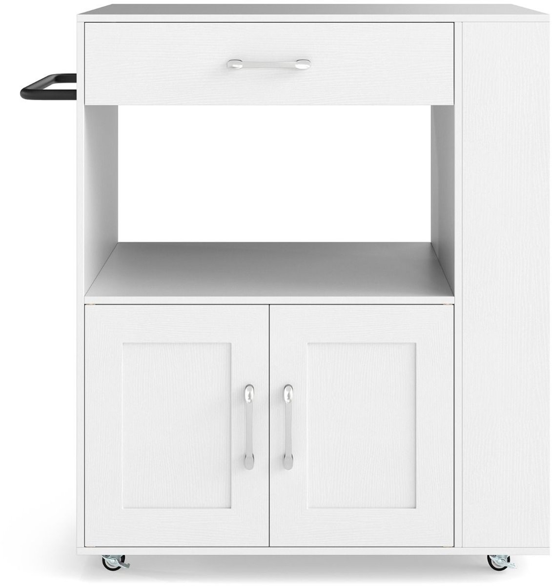 Keukeneiland - Verplaatsbaar - Keukenkast - Dressoir - Organizer - Kasten - Houten Werkblad - 2 Deuren - Wit
