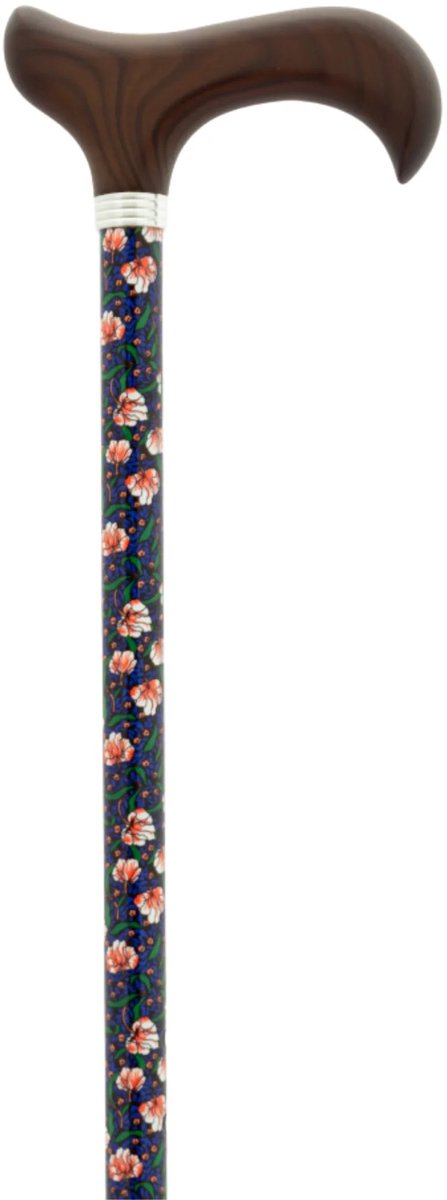 Garcia 1880 Verstelbare wandelstok - Blauw met kleine bloemen - Verstelbaar van 76 tot 99 cm - Aluminium - Derby handvat - Wandelstok vrouwen en mannen - 100 kilo belasting