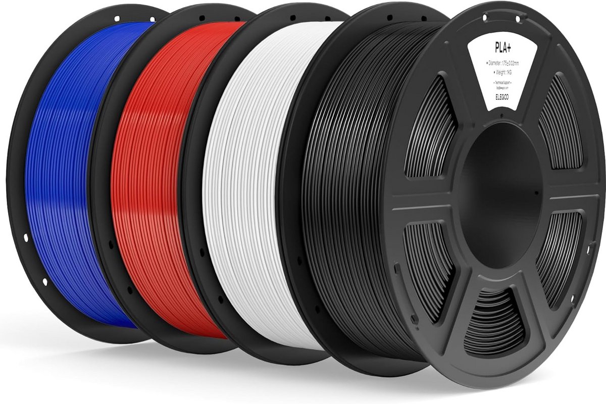 PLA+ 3D Printer Filament 1.75mm – 4kg Set Zwart, Wit, Rood, Blauw – Hoge Precisie Onderdeel voor 3D Printers