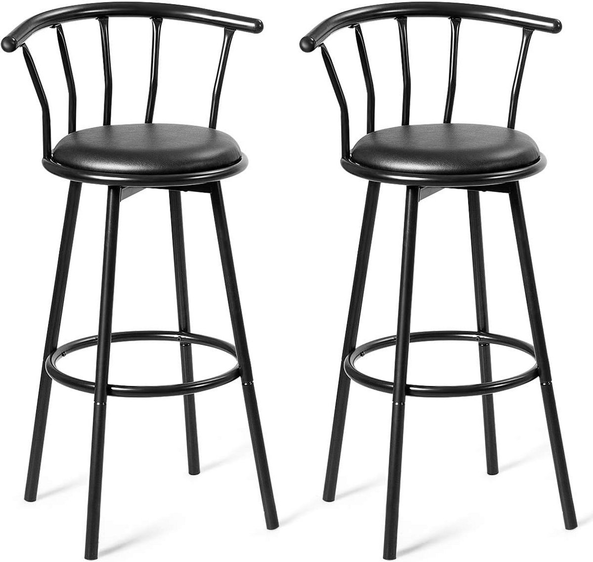 Set van 2 Barkrukken met Rugleuning en 360° Draaibaar Zitting - Comfortabele Barstoelen