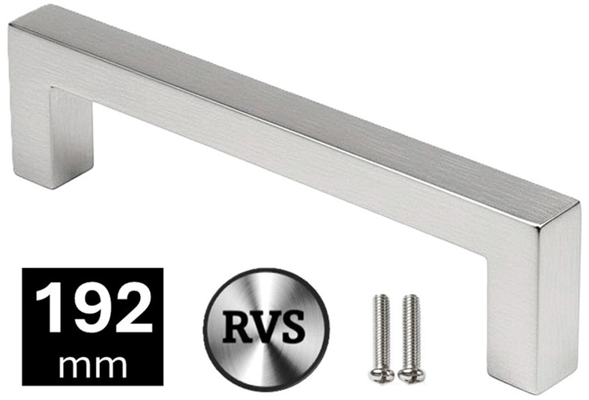 MSQDESIGN- Handgreep RVS - Handgreep zilver 192mm - Handgrepen kast - Meubelgrepen - Keukengreep ZILVER - Kastgrepen - Handgrepen keukenkastjes - Meubelgreep - Handgrepen voor deurtjes - handgreep keuken - Deurgreep -ladegreep-incl schroeven
