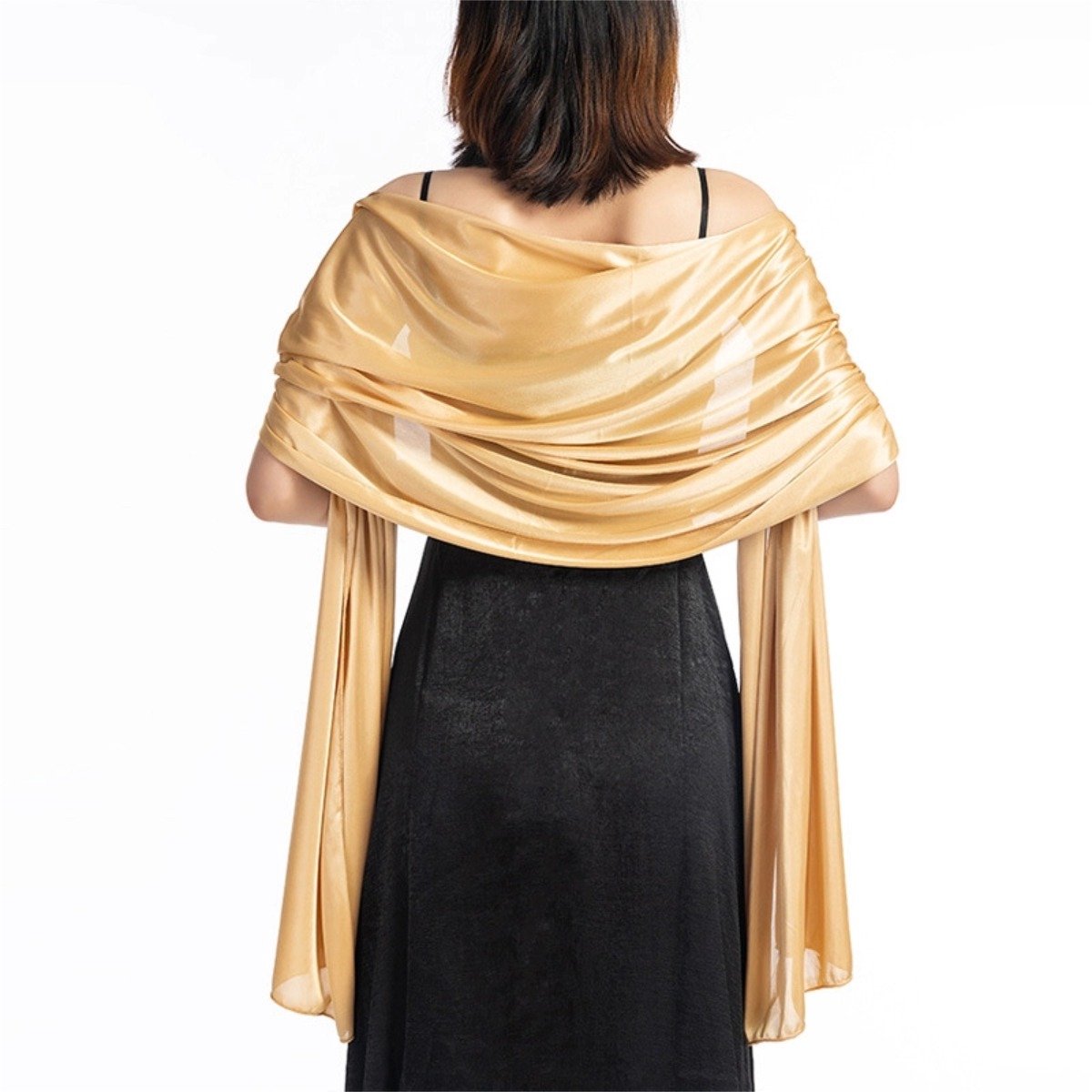 OIMG Sjaal Dames - satijn-Omslagdoek - 200cmx70cm - Valentijnsdagcadeaus - Sjaals - Wrap - Stola -Poncho - Modesjaals - Stola - Zacht & Huidvriendelijk - Glans Van Zijde - Neksjaal - Elegante - goud