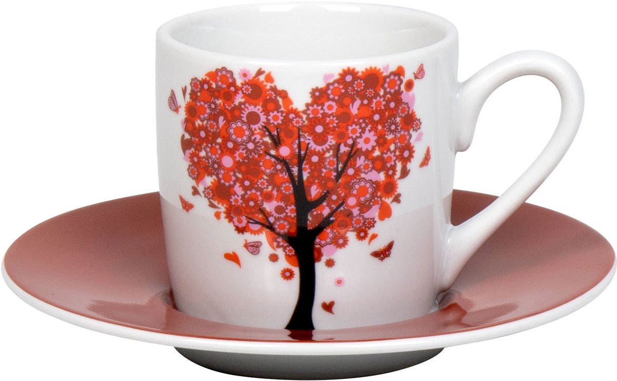 Könitz espressokopje Love Grows met schotel, mok, porselein, rood, 85 ml, 11 5 053 2739