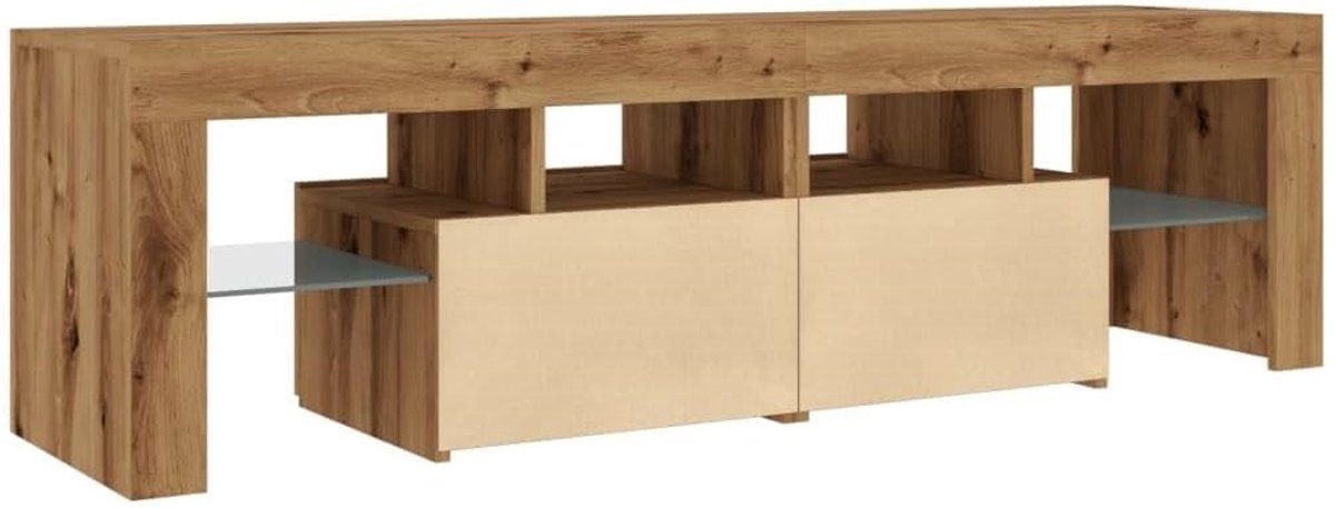 TV-meubel met LED-verlichting Urbanhome Artisan Glow Lowboard – Modern TV-kast met Opbergruimte, RGB LED, Houtlook Artisan Eiken, 140x36,5x40 cm – Voor Woonkamer & Mediahoek