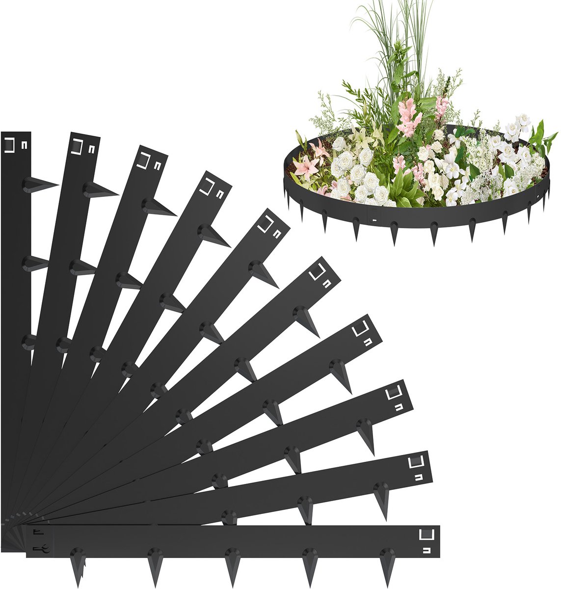 Froadp Zwart 10m x 16cm Verzinkte Rasenkant Metaal, Flexibele Beeteinfassing met Maairand, Weerbestendig en Roestvrij, Eenvoudige Montage