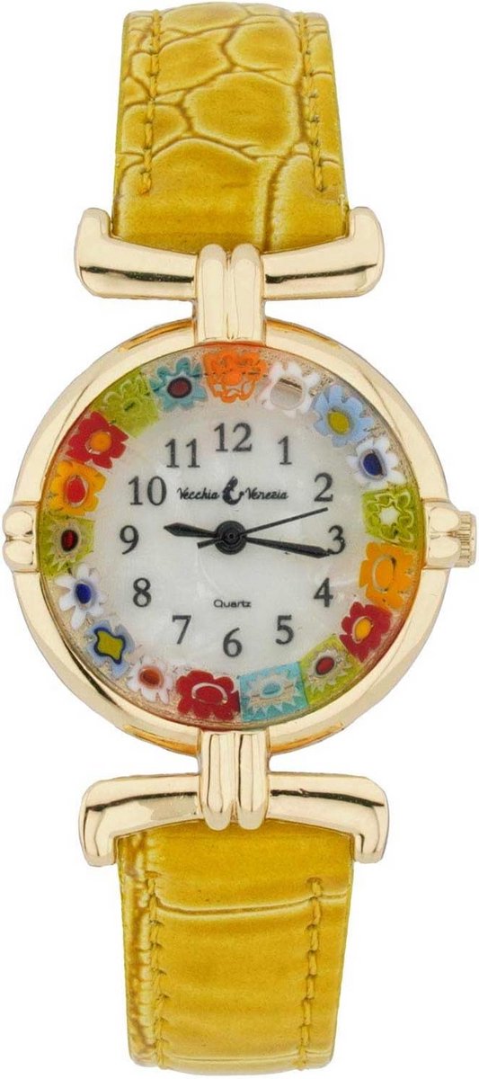Handgemaakt Murano Glas Horloge met Multicolor Millefiori Wijzerplaat en Leren Band voor Dames