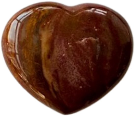 Hartvormige gepolijste versteende hout edelsteen met bruine en rode patronen.