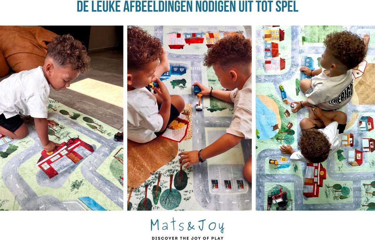 Mats & Joy® Village Auto Speelmat 110x170cm - Fluweelzacht - Anti-slip - Wasbaar - Groot Auto Speeltapijt voor Kinderen - Speelkleed Baby – Autokleed — afbeelding 3