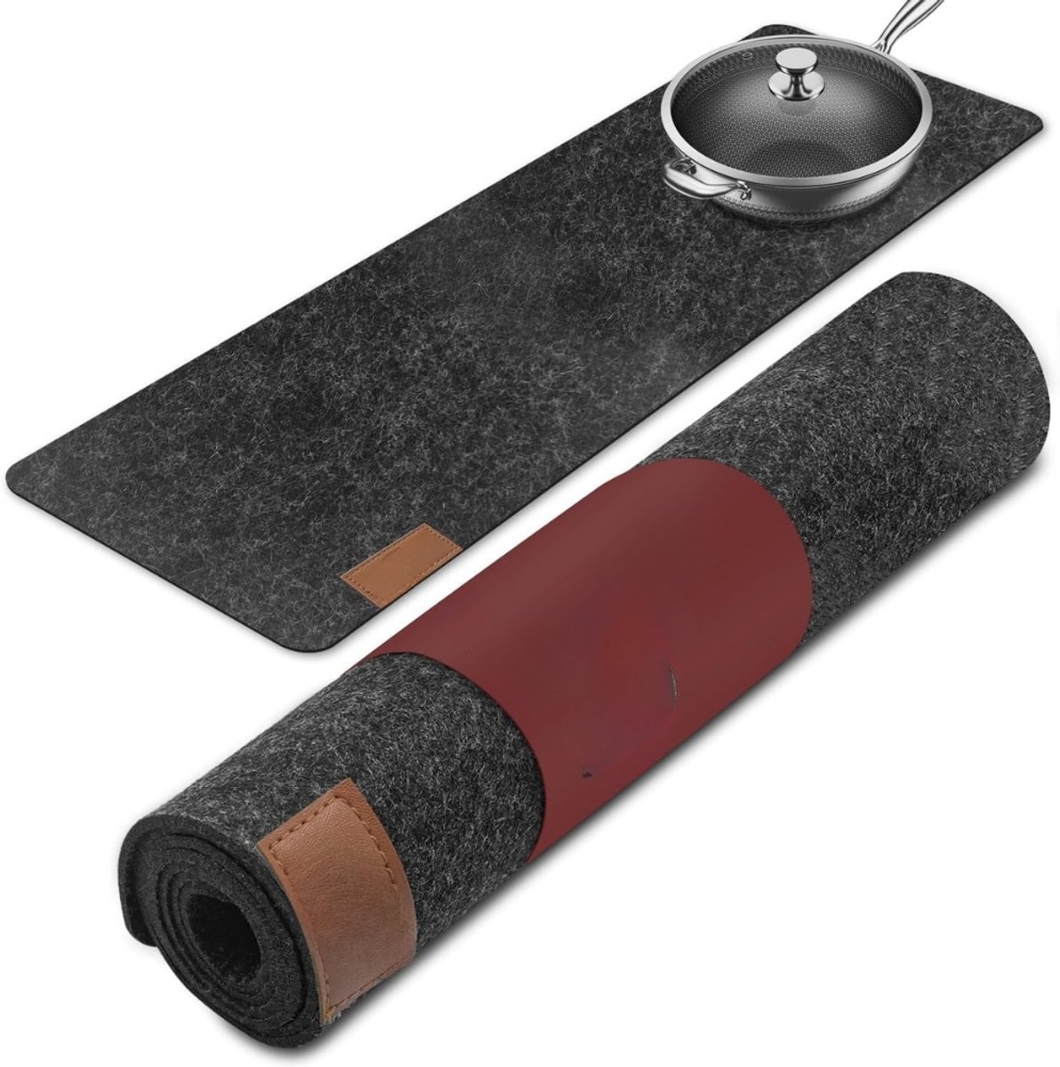 Famanu – Moderne Vilten Tafelloper - 150x40cm Geweven Vilt - Afwasbaar met Leren Etiket - Scandinavische Tafel Decoratie Woonkamer Tafelhoes