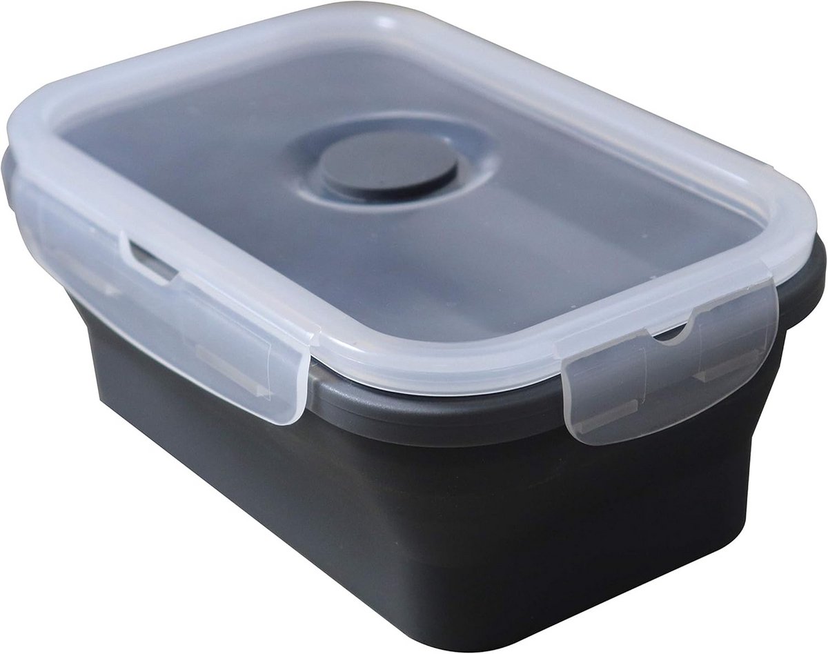 Inklapbare Siliconen Lunchtrommel Grijs - 540 ml - Lekvrij & Magnetronbestendig