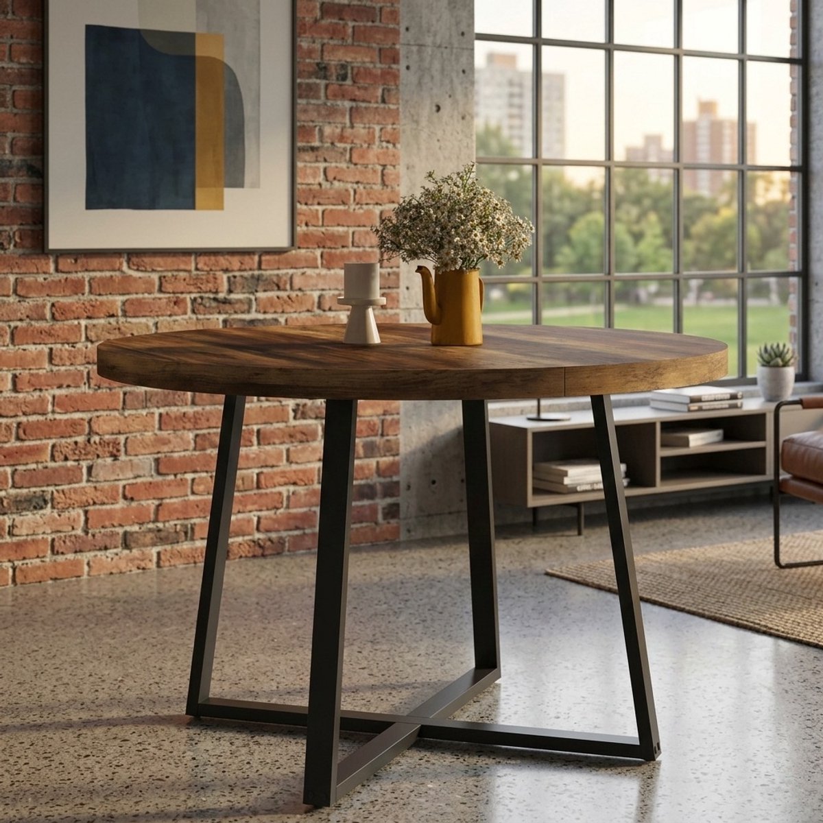 Ronde Eettafel 120 cm Landelijke Stijl – Grote Houten Eetkamertafel voor 4 personen – Massief Design in Rustiek Bruin – Casa Serena – 120 cm – Casa Dorada