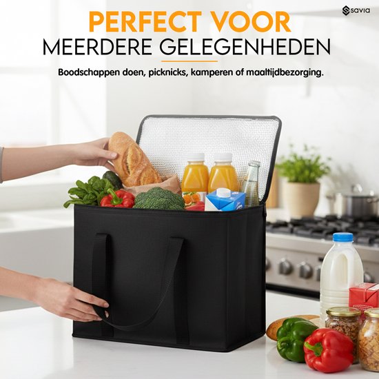 Savia Koeltas Boodschappentas 2 Stuks met Rits Stevig Opvouwbaar - Incl. Organizer Tasjes - Thermische Tas Picknicktas Lunchtas Koelbox Diepvriestas Boodschappenmand van Merkloos — afbeelding 3