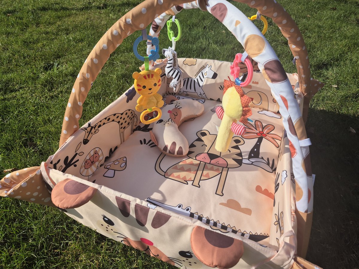 Multifunctioneel Speelkleed Baby + Buikligtrainer - Babygym met AANPASBARE WANDEN - Speelmat met Boog - 4 Speeltjes - Vanaf 0m+ — afbeelding 6