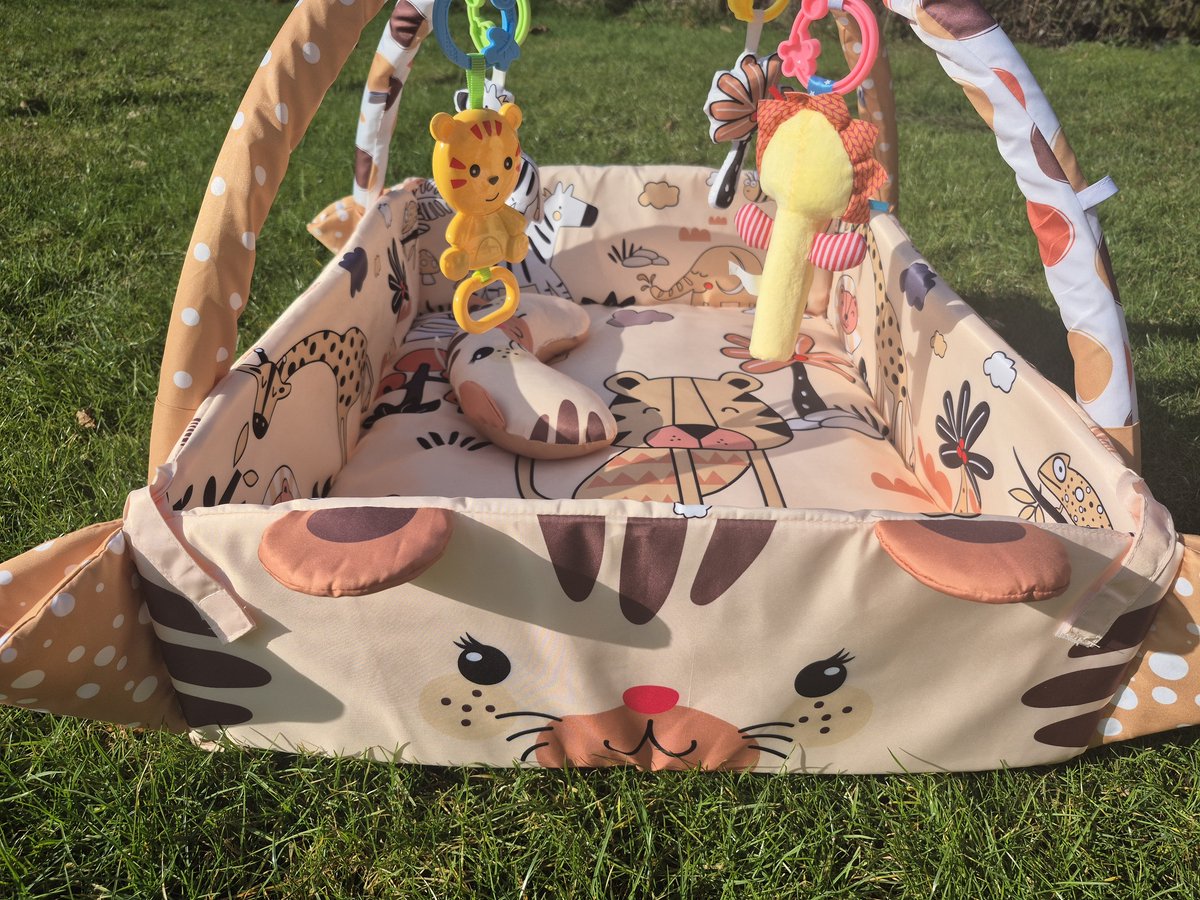 Multifunctioneel Speelkleed Baby + Buikligtrainer - Babygym met AANPASBARE WANDEN - Speelmat met Boog - 4 Speeltjes - Vanaf 0m+ — afbeelding 4