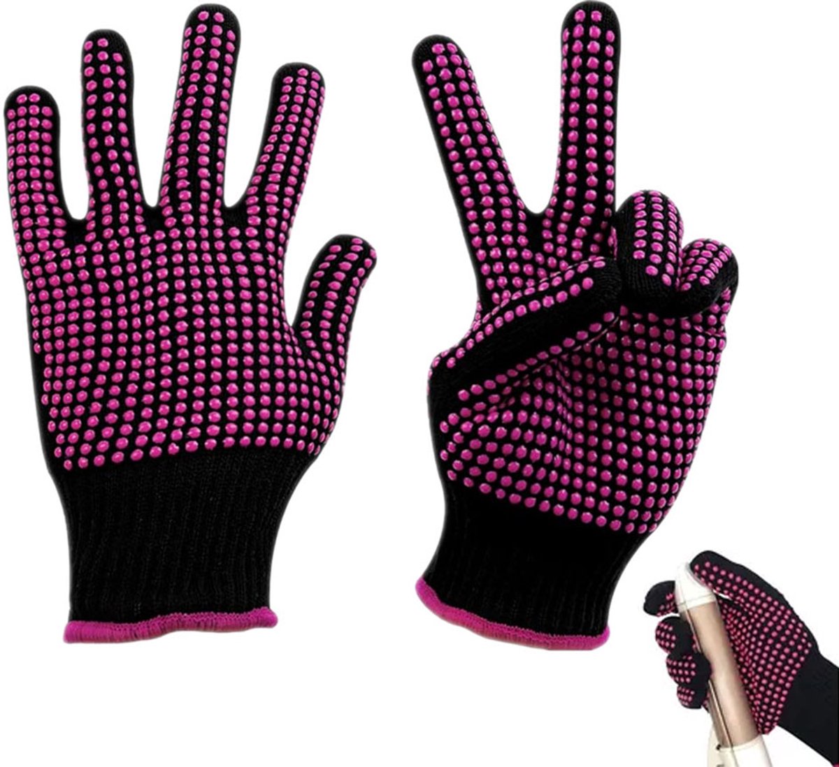 2x Krultang Handschoenen - Met antislip siliconen - Hittebestendige Handschoen - Warmte Handschoen voor stijltang - Hittebestendige handschoenen - Styling Haaraccessoires - Voor haarstyling, krultang, stijltang, keuken grill - Tot 200 graden Celsius