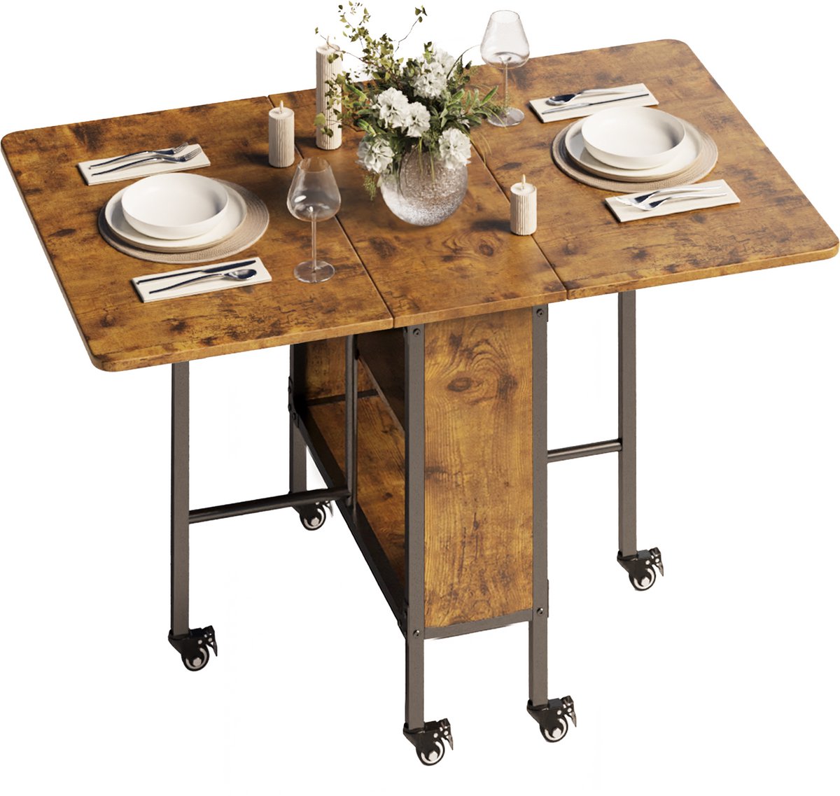 Bealife TB66 Eettafel Inklapbare - Uitschuifbare & Opvouwbaar – Modern en Stijlvol - Ruimtebesparend – 74x130x80cm – Licht walnoot
