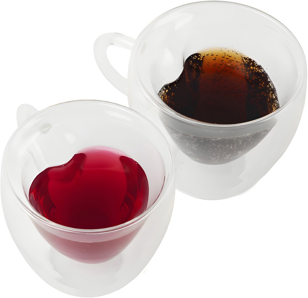 Ruhhy Thee/Koffie glas - 6x - 240 ml - transparant - dubbelwandig - 10 x 10 cm - thermisch - hartvormig