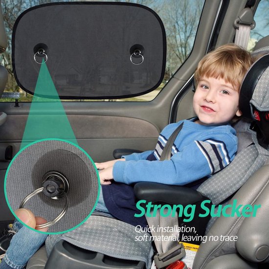 Zonnescherm Auto Baby - 50x30 cm - 2 Stuks - Zonnescherm Auto - Zonwering Auto - Baby-autozonnescherm - Universele Zonwering voor Autozijramen - met UV-bescherming - Zonwering Zijruiten - Met Zuignappen En Opbergtas - Opvouwbaar - Zwart van Merkloos — afbeelding 2
